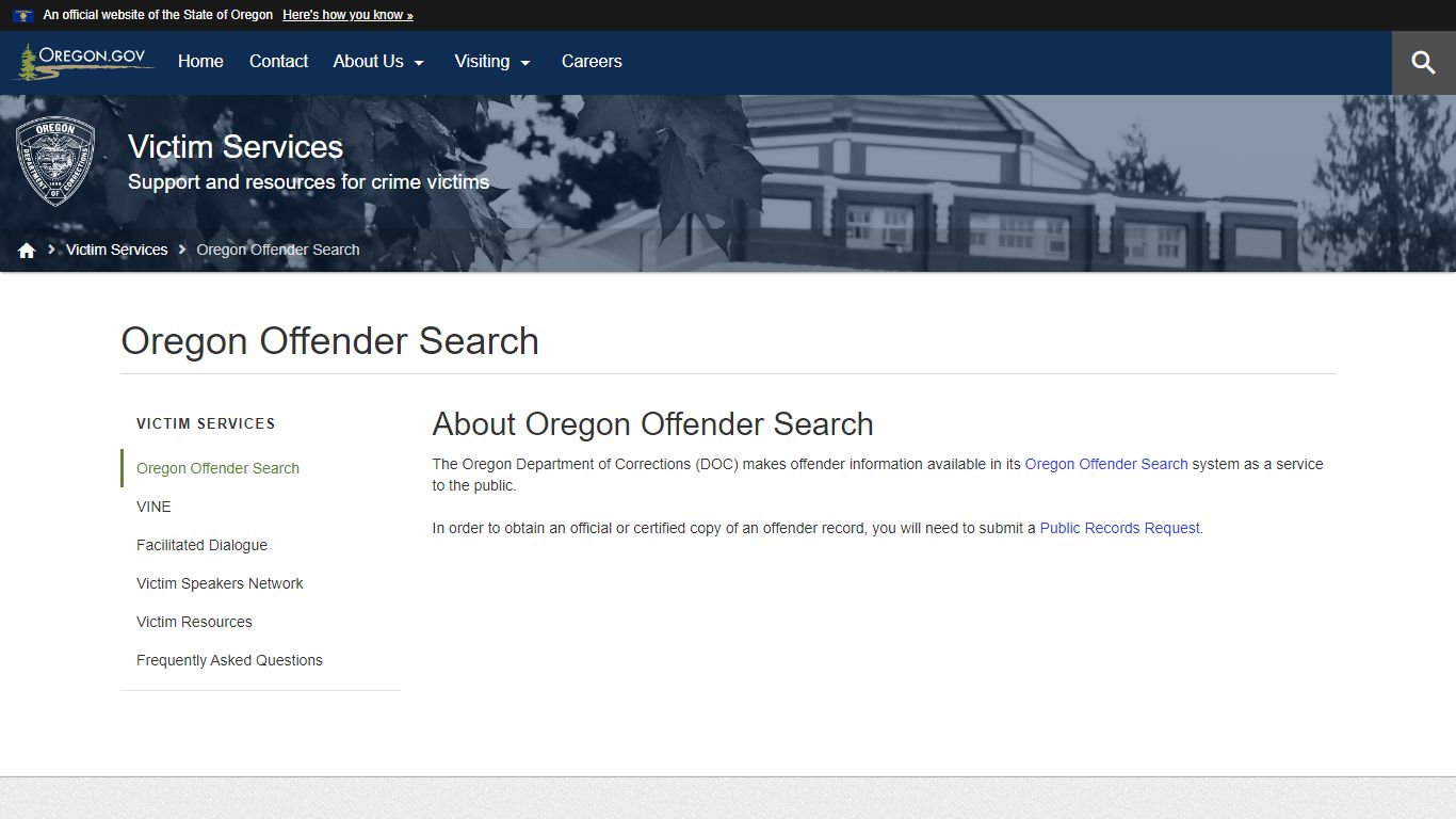 Department of Corrections : Oregon Offender Search : Victim Services ...